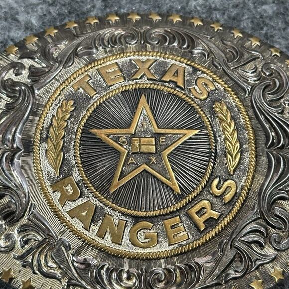 Western Texas Rangers COWBOY Belt Buckle! VINTAGE! RARE! Crumrine! SILVER PLATED - Picture 3 of 7